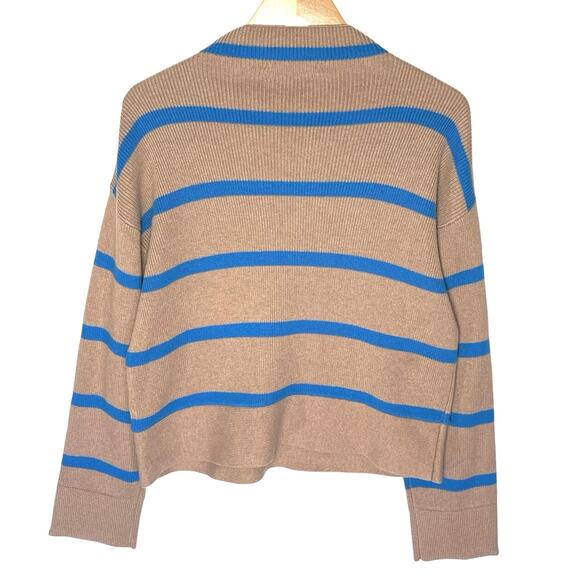 NWT EVERLANE Women’s Camel and Blue Striped Lace Up Sweater Small - Picture 4 of 4